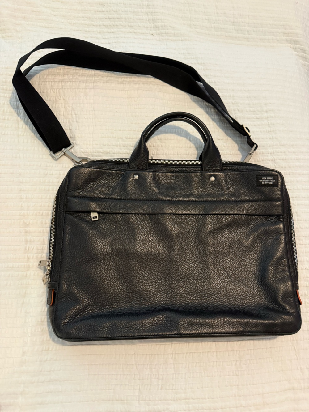 Jack Spade Black Leather Briefcase with Removable Strap EUC 0774